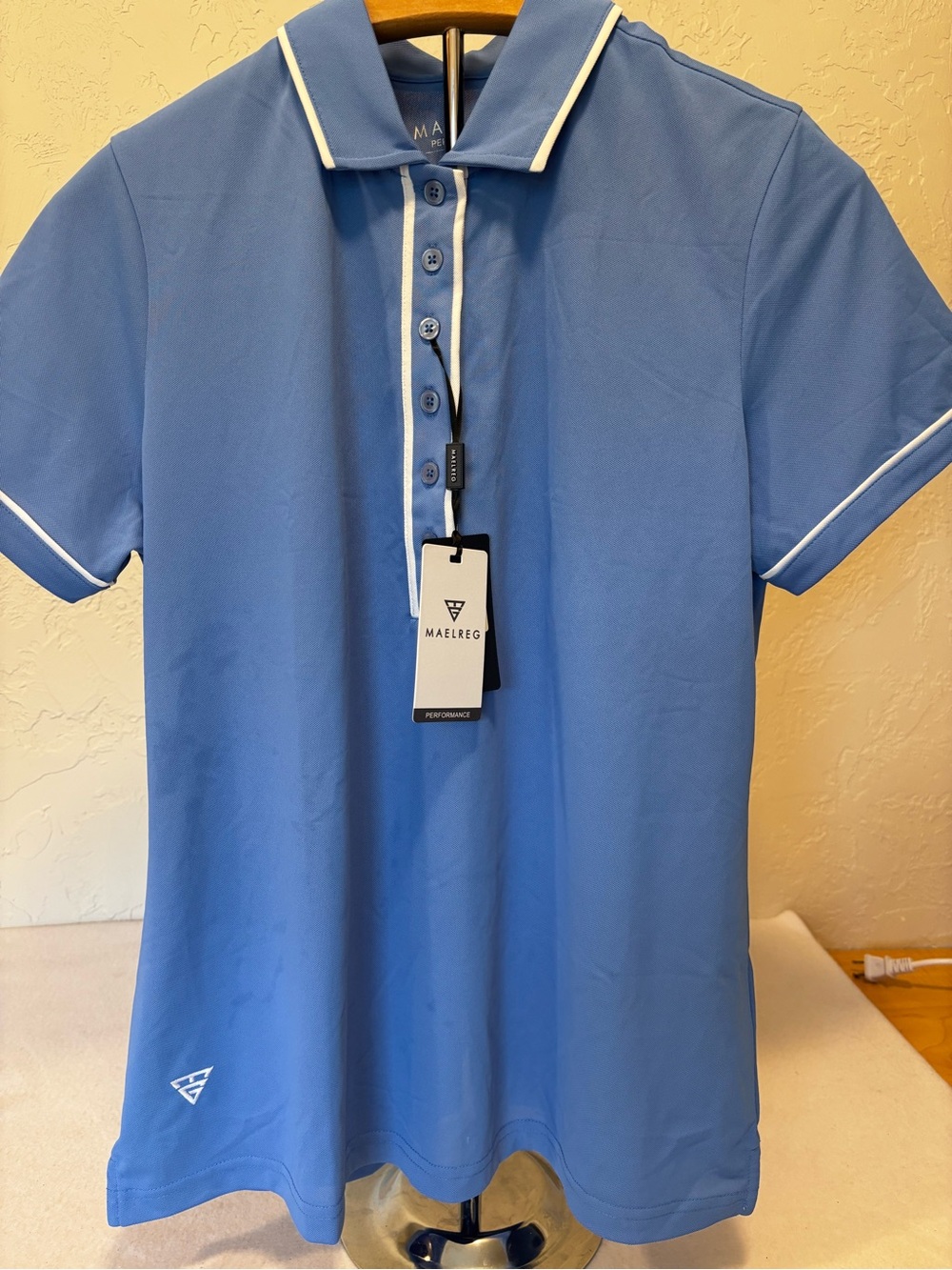NWT Maelreg Women’s Polo Shirt Blue Performance Golf UPF 30 Size L